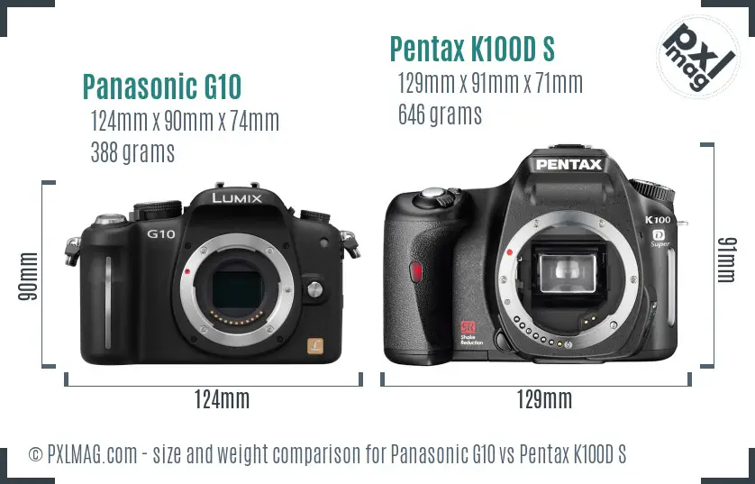 Panasonic G10 vs Pentax K100D S size comparison