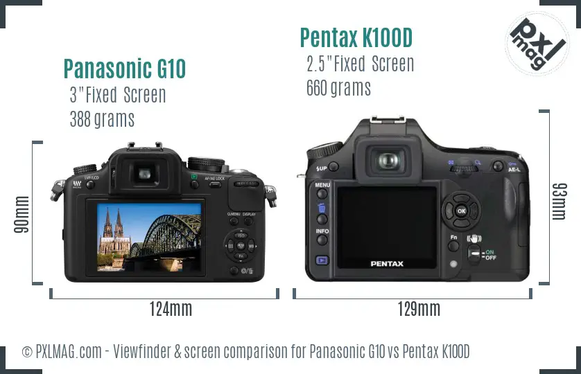 Panasonic G10 vs Pentax K100D Screen and Viewfinder comparison