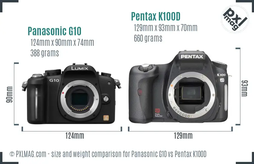 Panasonic G10 vs Pentax K100D size comparison