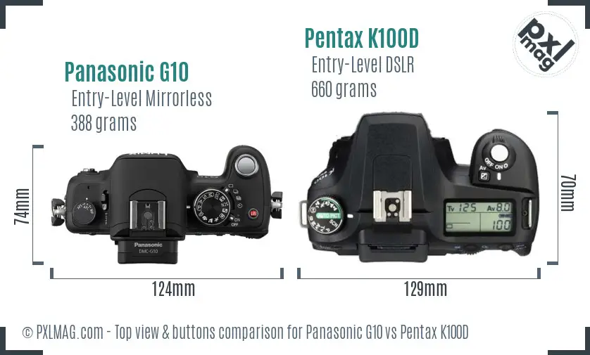 Panasonic G10 vs Pentax K100D top view buttons comparison