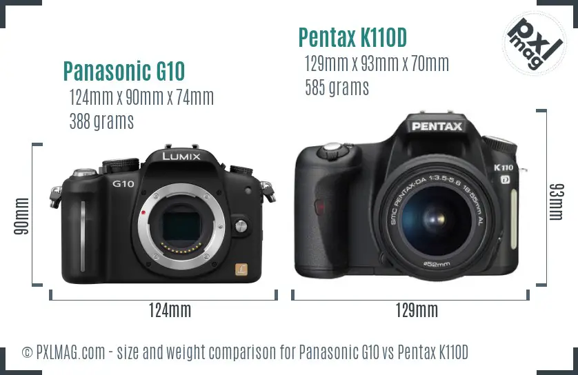 Panasonic G10 vs Pentax K110D size comparison