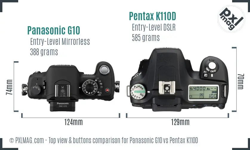 Panasonic G10 vs Pentax K110D top view buttons comparison