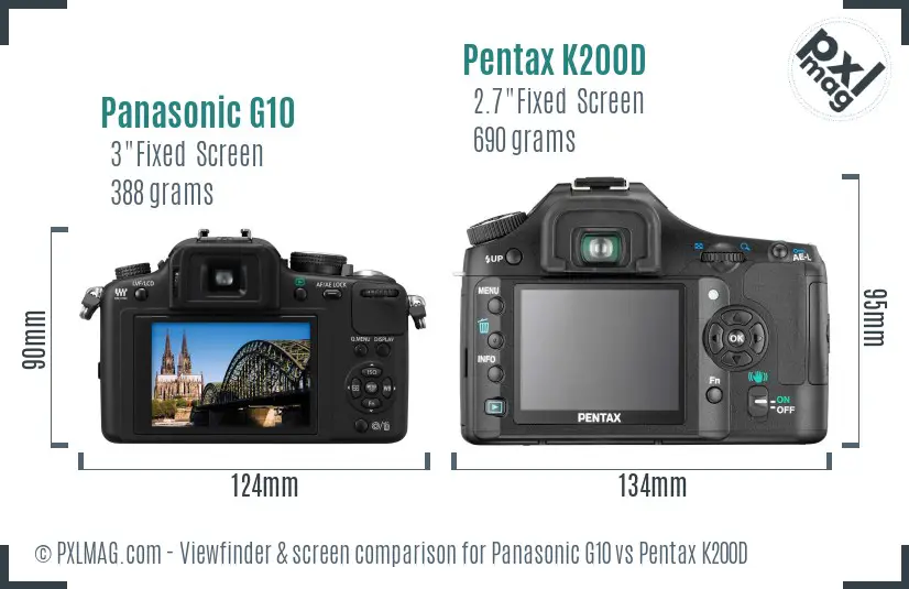 Panasonic G10 vs Pentax K200D Screen and Viewfinder comparison