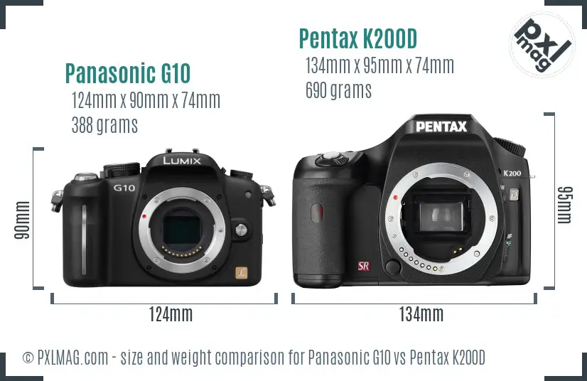Panasonic G10 vs Pentax K200D size comparison