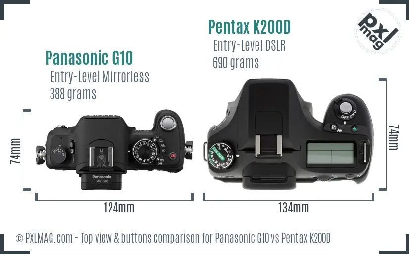 Panasonic G10 vs Pentax K200D top view buttons comparison