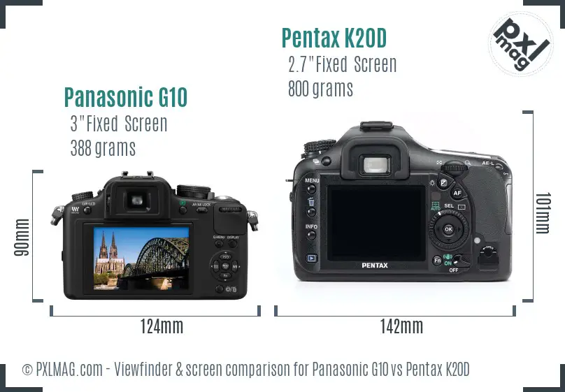 Panasonic G10 vs Pentax K20D Screen and Viewfinder comparison