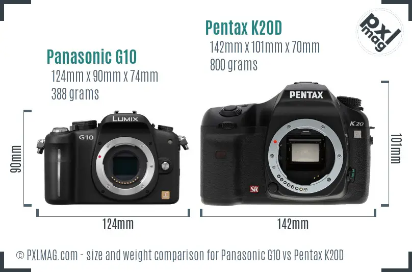 Panasonic G10 vs Pentax K20D size comparison