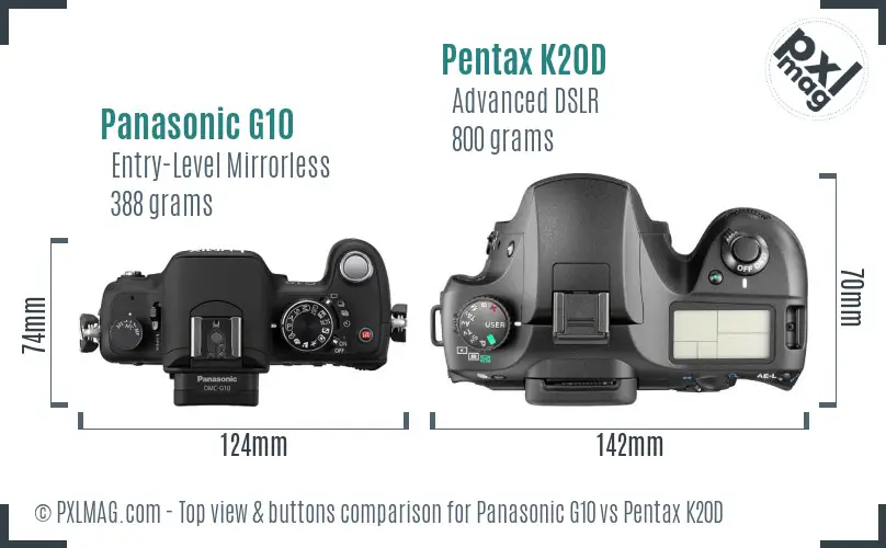 Panasonic G10 vs Pentax K20D top view buttons comparison