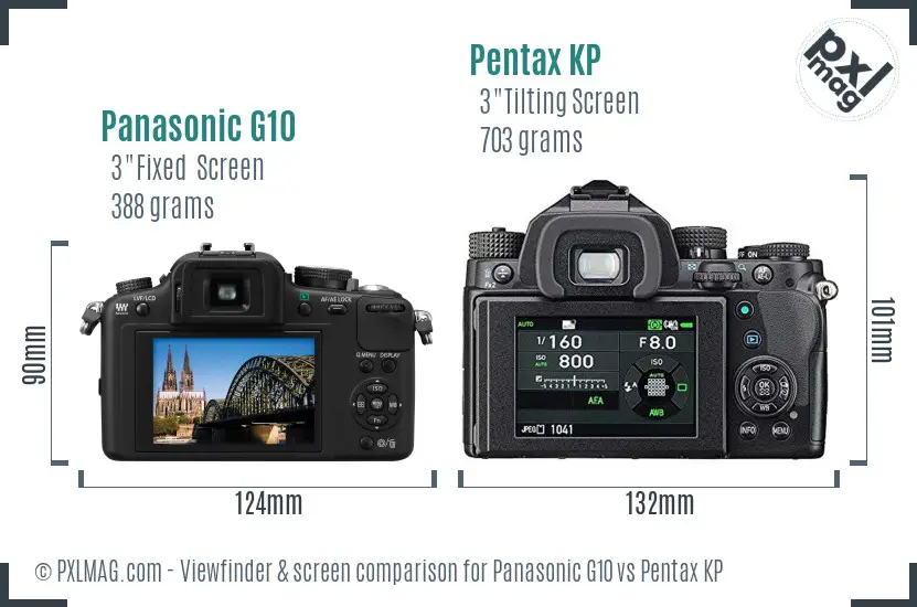 Panasonic G10 vs Pentax KP Screen and Viewfinder comparison