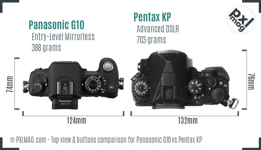 Panasonic G10 vs Pentax KP top view buttons comparison