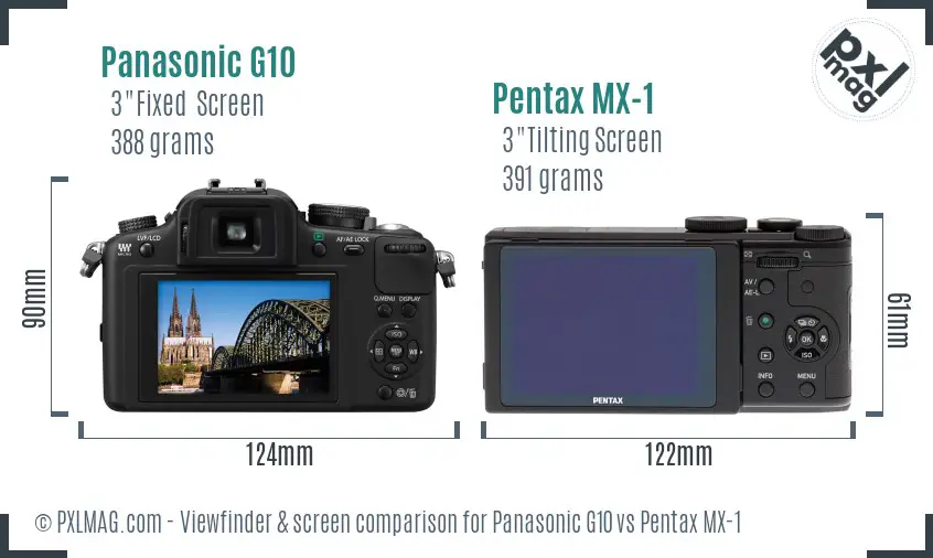 Panasonic G10 vs Pentax MX-1 Screen and Viewfinder comparison