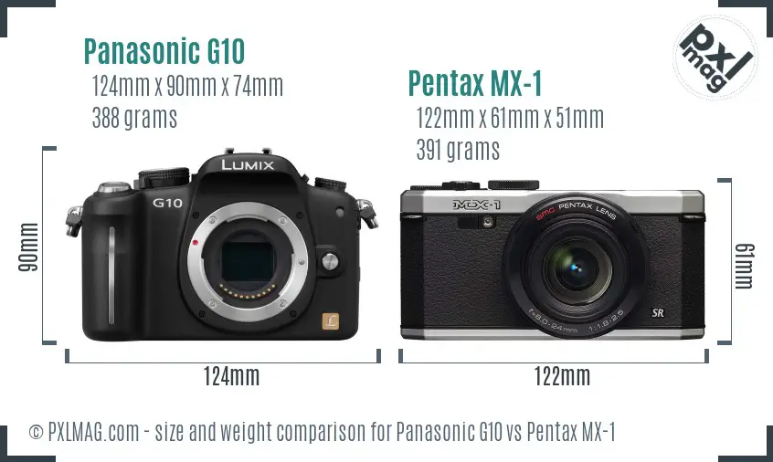 Panasonic G10 vs Pentax MX-1 size comparison