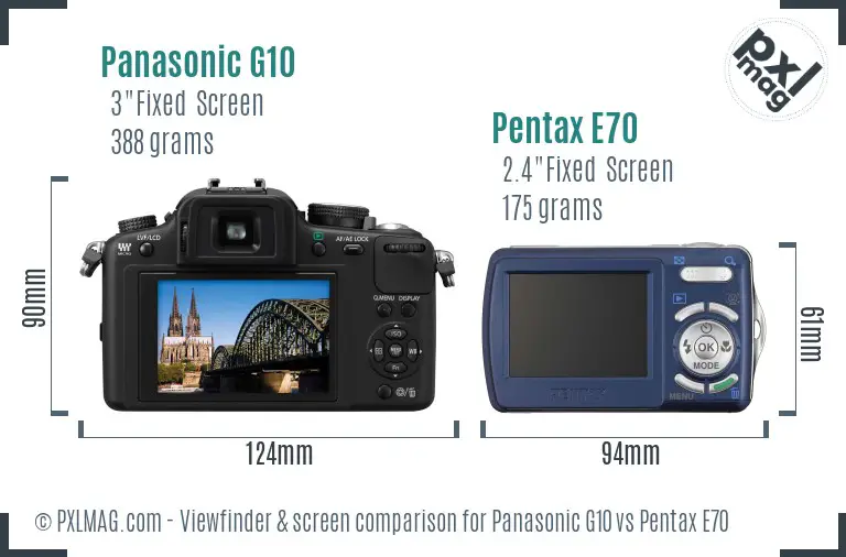 Panasonic G10 vs Pentax E70 Screen and Viewfinder comparison