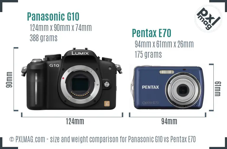 Panasonic G10 vs Pentax E70 size comparison