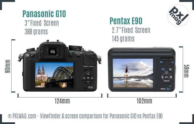 Panasonic G10 vs Pentax E90 Screen and Viewfinder comparison