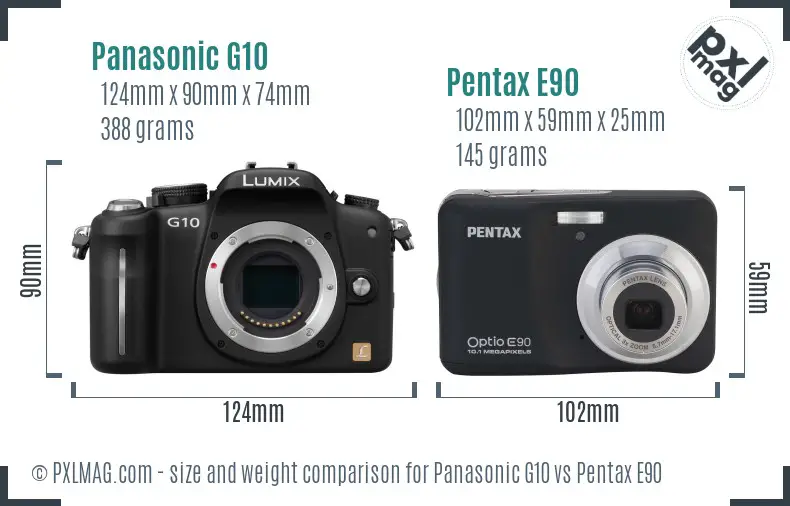 Panasonic G10 vs Pentax E90 size comparison