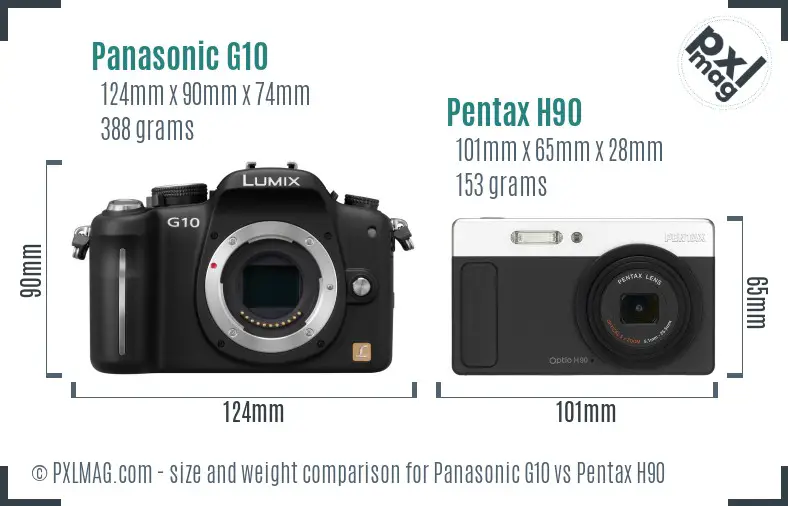 Panasonic G10 vs Pentax H90 size comparison