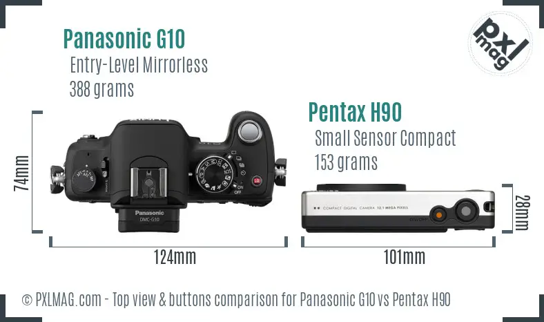 Panasonic G10 vs Pentax H90 top view buttons comparison