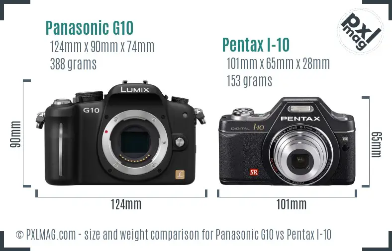 Panasonic G10 vs Pentax I-10 size comparison
