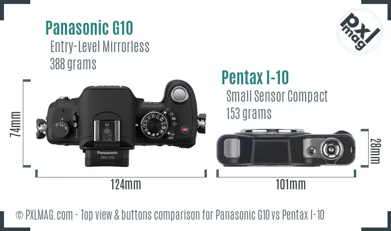 Panasonic G10 vs Pentax I-10 top view buttons comparison