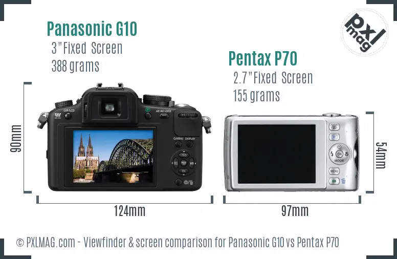 Panasonic G10 vs Pentax P70 Screen and Viewfinder comparison