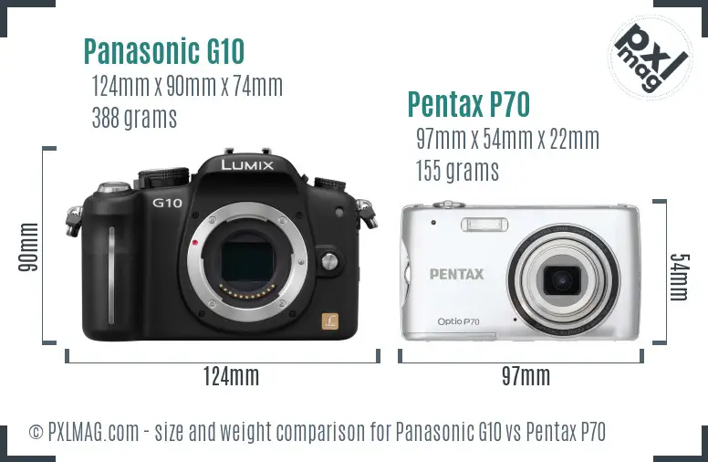Panasonic G10 vs Pentax P70 size comparison