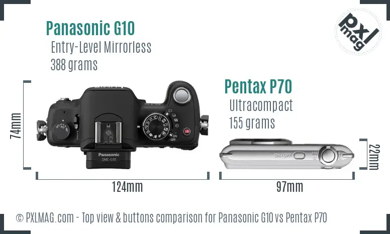 Panasonic G10 vs Pentax P70 top view buttons comparison