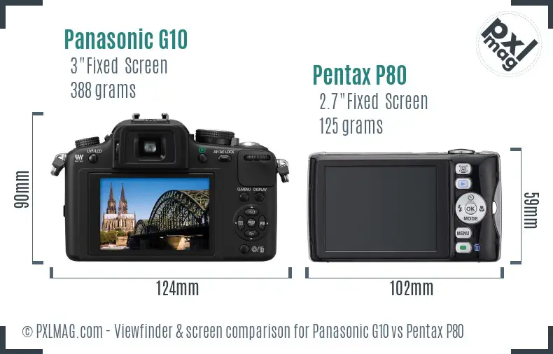 Panasonic G10 vs Pentax P80 Screen and Viewfinder comparison