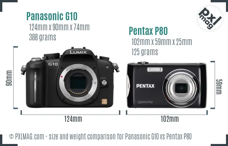 Panasonic G10 vs Pentax P80 size comparison