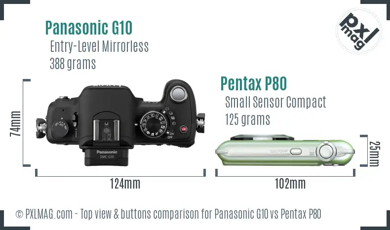 Panasonic G10 vs Pentax P80 top view buttons comparison