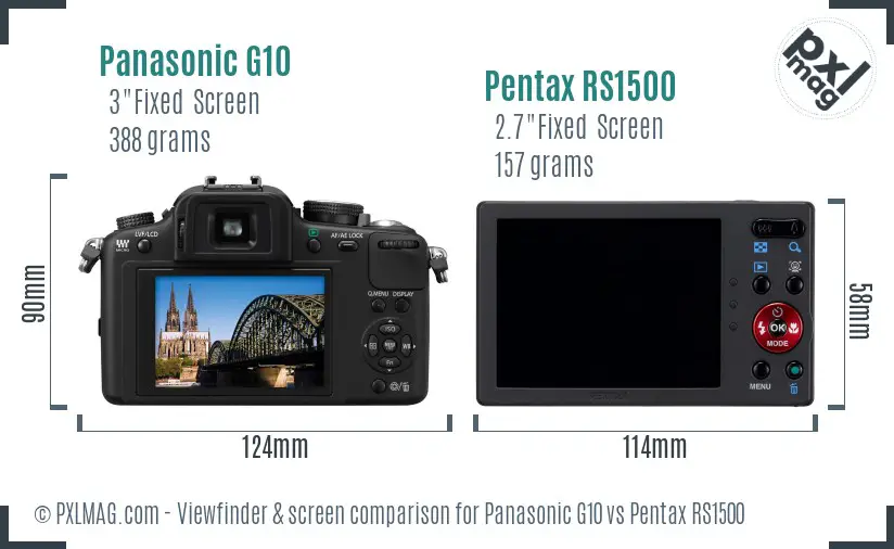 Panasonic G10 vs Pentax RS1500 Screen and Viewfinder comparison