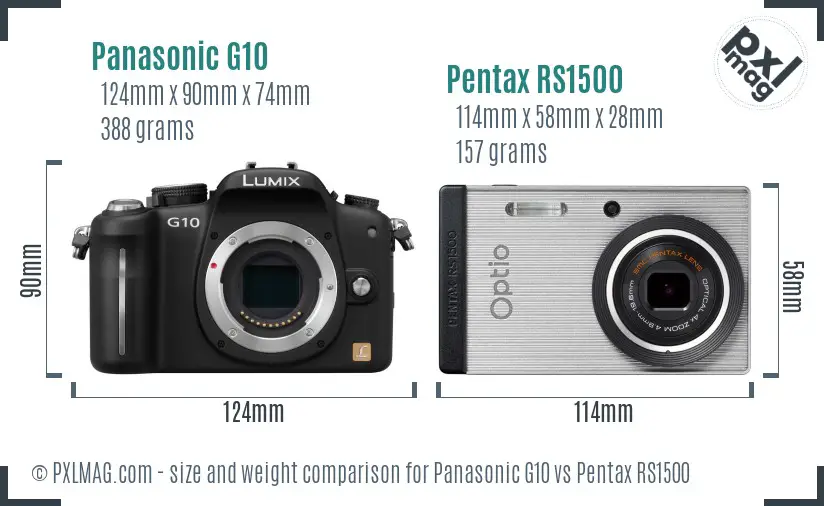 Panasonic G10 vs Pentax RS1500 size comparison