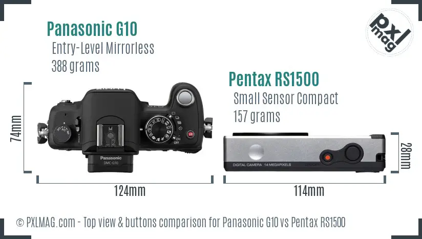 Panasonic G10 vs Pentax RS1500 top view buttons comparison