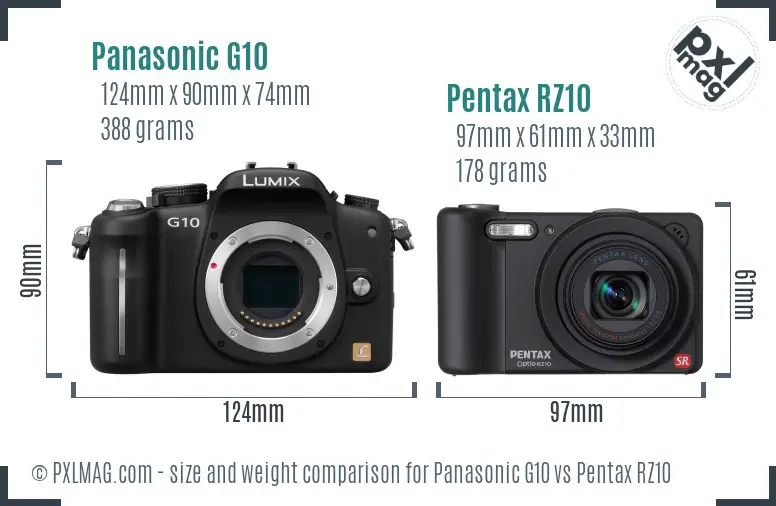 Panasonic G10 vs Pentax RZ10 size comparison