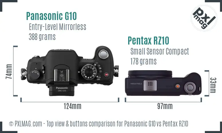 Panasonic G10 vs Pentax RZ10 top view buttons comparison