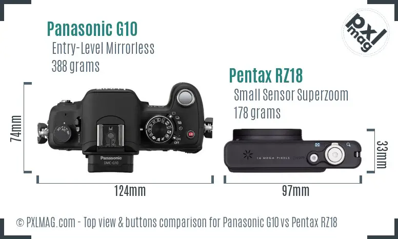 Panasonic G10 vs Pentax RZ18 top view buttons comparison