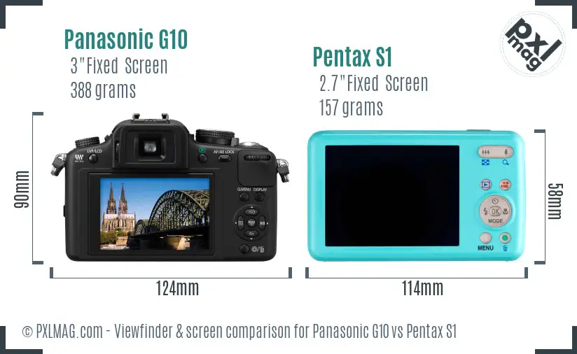 Panasonic G10 vs Pentax S1 Screen and Viewfinder comparison