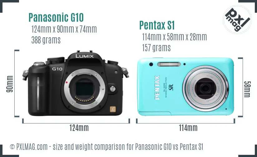 Panasonic G10 vs Pentax S1 size comparison