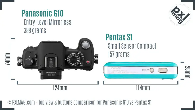 Panasonic G10 vs Pentax S1 top view buttons comparison