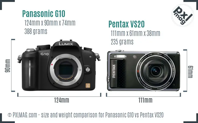 Panasonic G10 vs Pentax VS20 size comparison