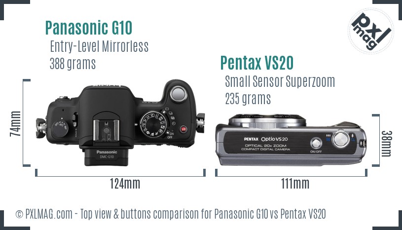 Panasonic G10 vs Pentax VS20 top view buttons comparison