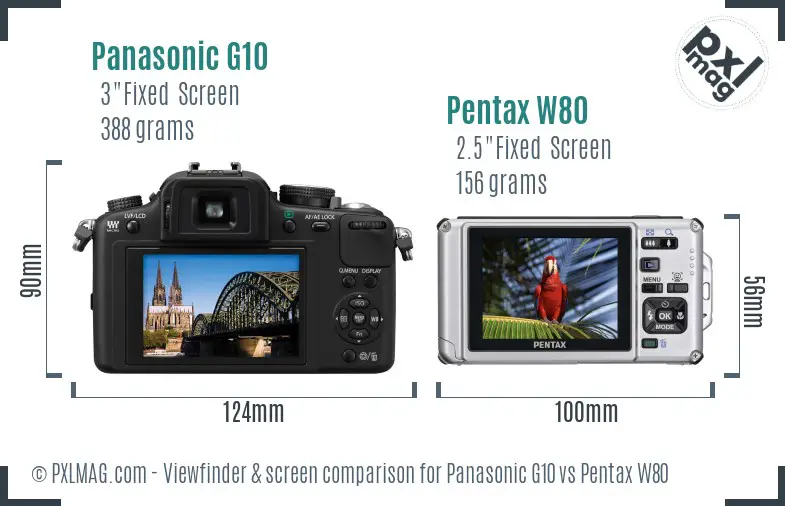 Panasonic G10 vs Pentax W80 Screen and Viewfinder comparison
