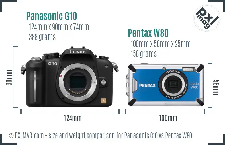 Panasonic G10 vs Pentax W80 size comparison