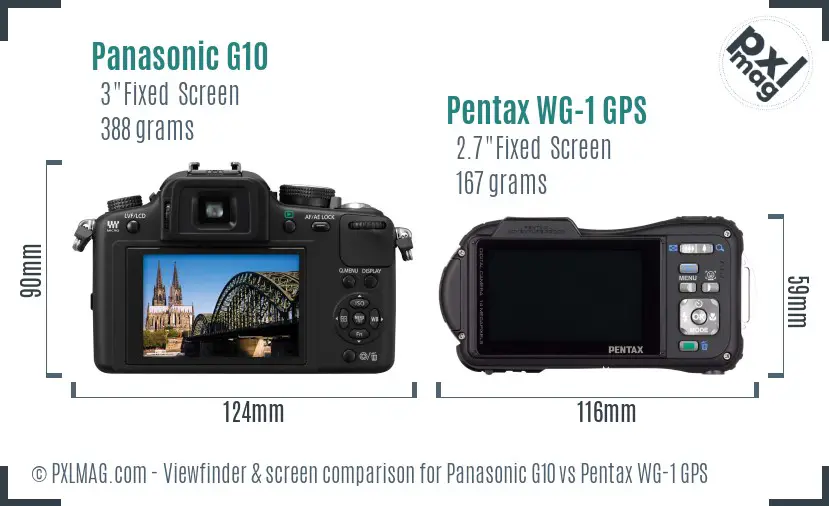 Panasonic G10 vs Pentax WG-1 GPS Screen and Viewfinder comparison