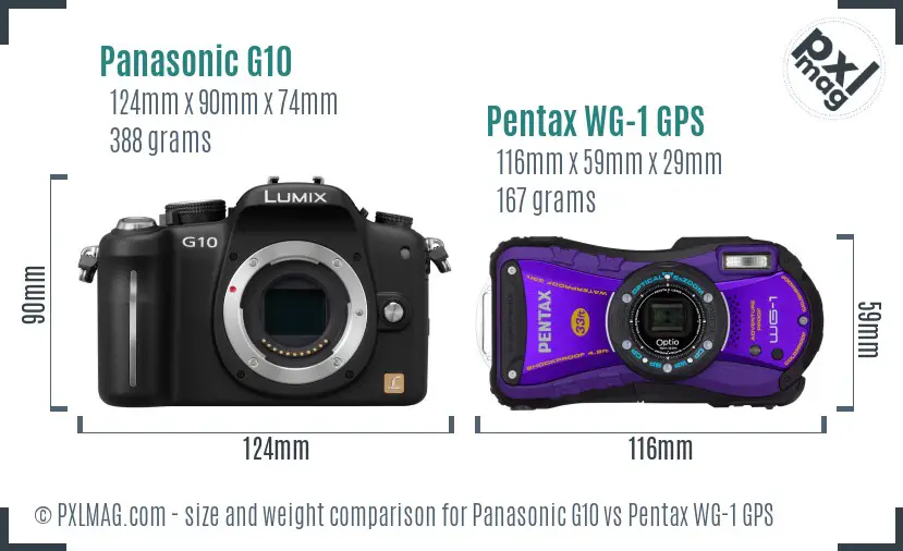 Panasonic G10 vs Pentax WG-1 GPS size comparison