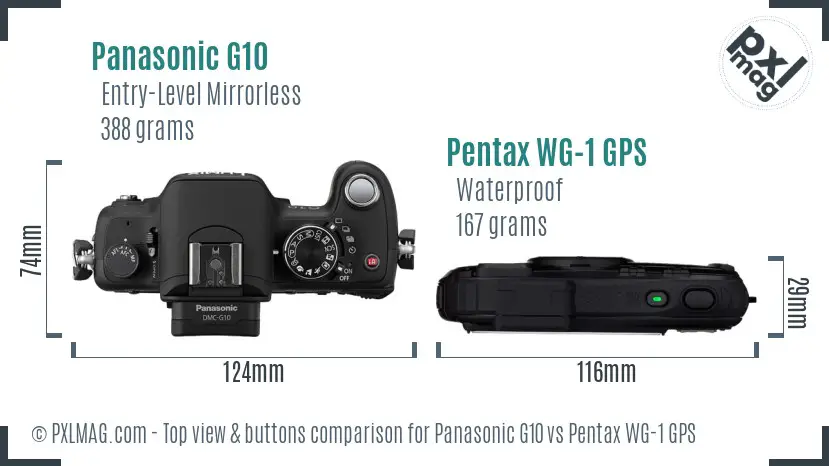 Panasonic G10 vs Pentax WG-1 GPS top view buttons comparison
