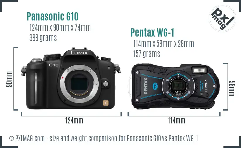 Panasonic G10 vs Pentax WG-1 size comparison