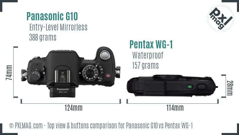 Panasonic G10 vs Pentax WG-1 top view buttons comparison
