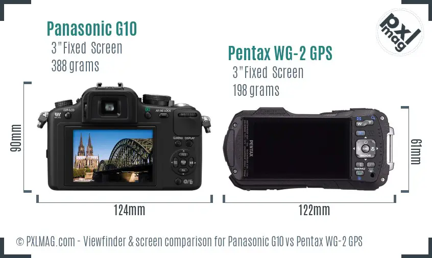 Panasonic G10 vs Pentax WG-2 GPS Screen and Viewfinder comparison