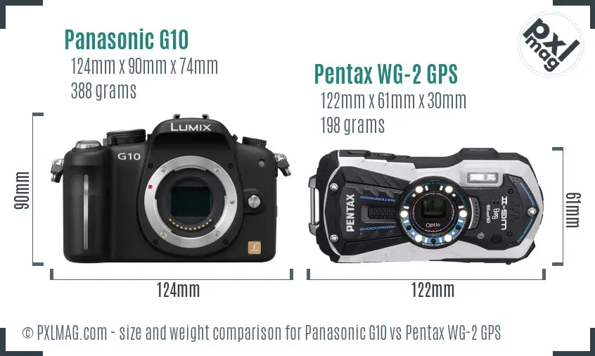 Panasonic G10 vs Pentax WG-2 GPS size comparison